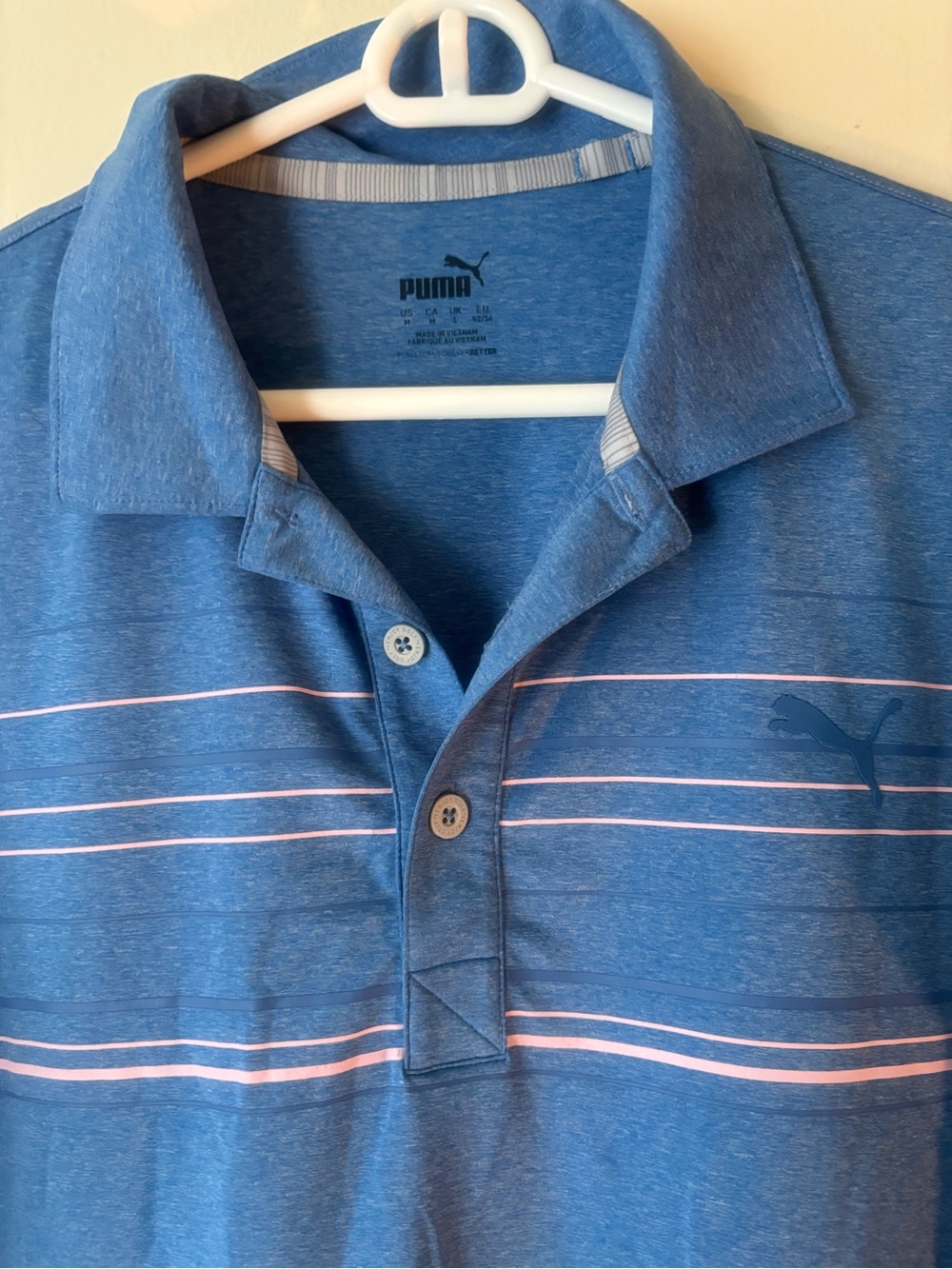 Puma Men's Royal Blue Polo with Light Pink Accent Stripes - Picture 3 of 5